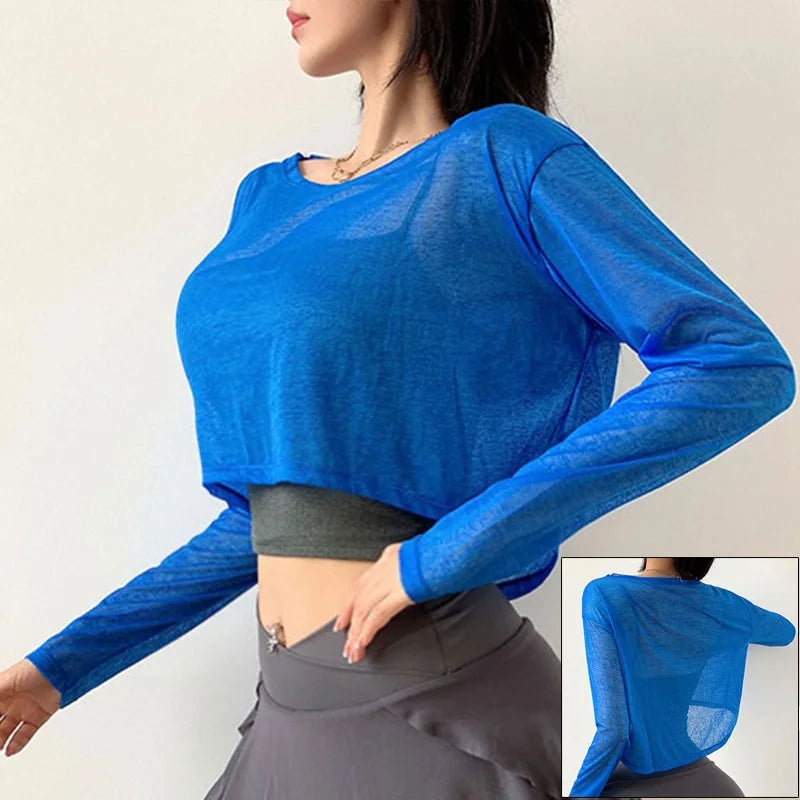 Women's Loose-Fit Long-Sleeve Workout Crop Top