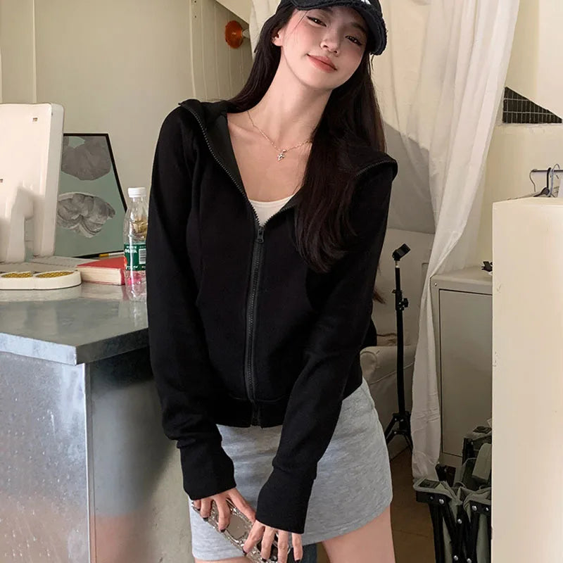 Long Sleeve Full Zip Casual Hooded Sweatshirt for Layering