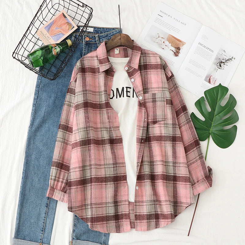 Women's Checked Collared Long Sleeve Shirt
