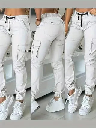 Women's Slim Cargo Pants with Cuffed Legs and Flap Pockets
