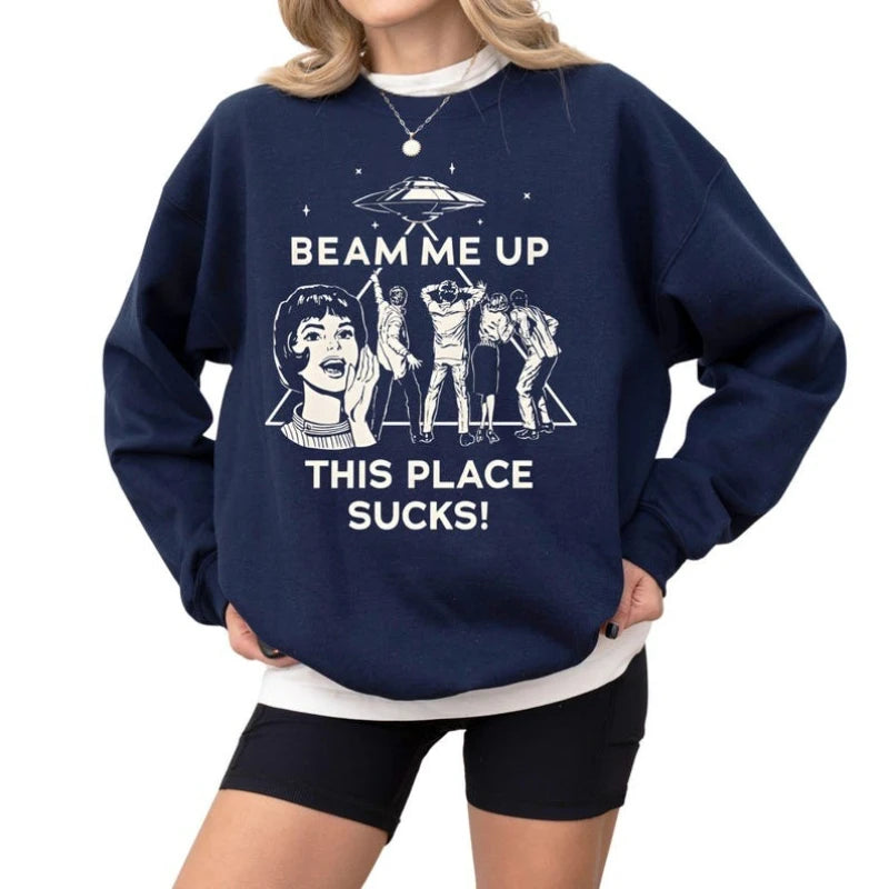 UFO Graphic Long Sleeve Pullover Casual Sweatshirt for Layering
