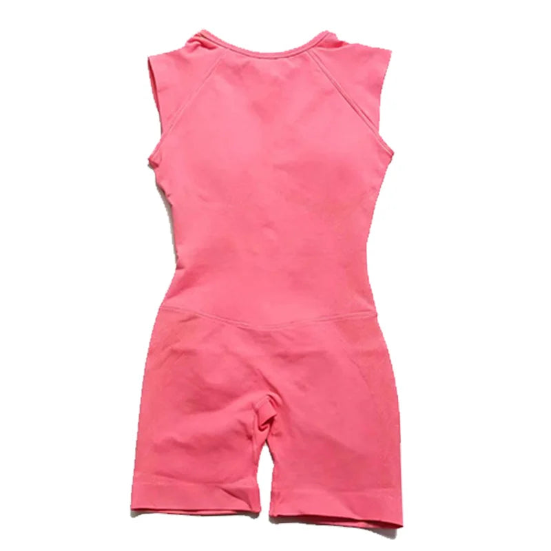 Women's Cap Sleeve Nylon Workout Romper with Open Back and Short Legs