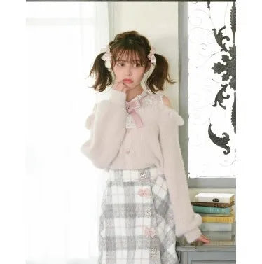 Women's Off Shoulder Button Front Bow Detail Cardigan