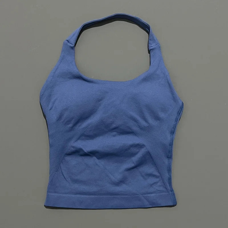 Women's Halter Neck Longline Fitted Tank Top For Workout Outfits