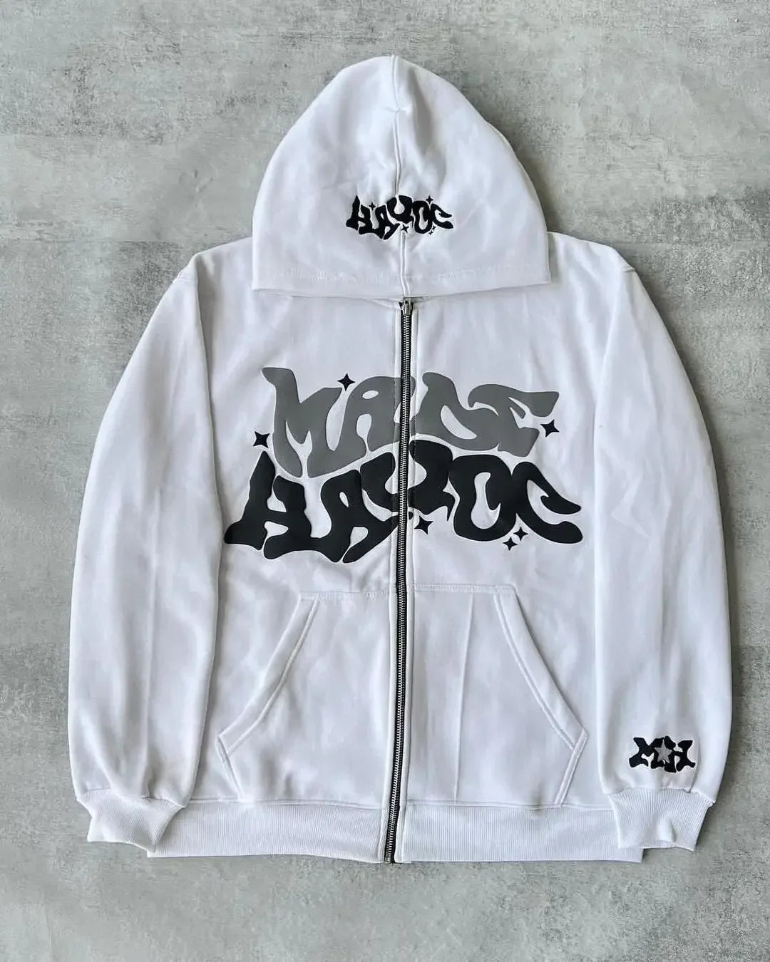 Men's Letter-Print Fleece Long-Sleeve Zip-Front Hoodie