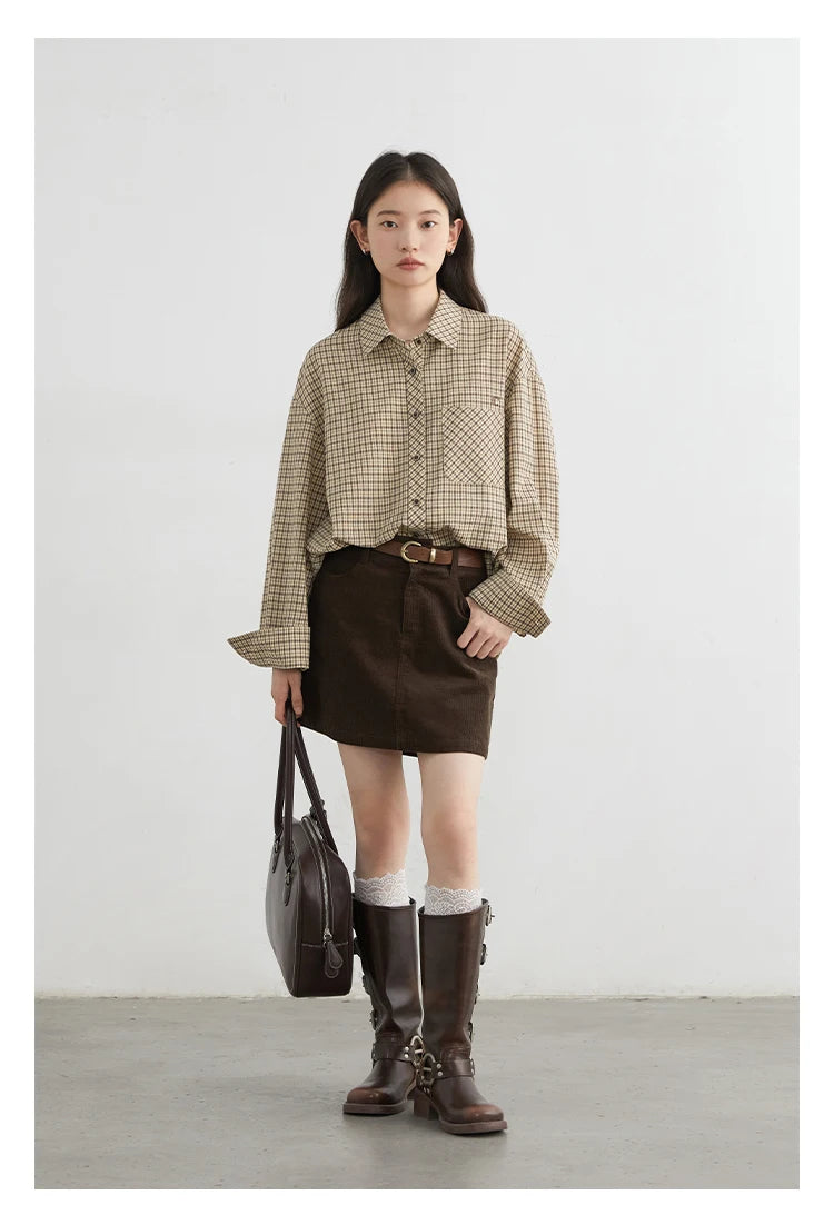 Women's Checked Long Sleeve Shirt with Plain Colour Options