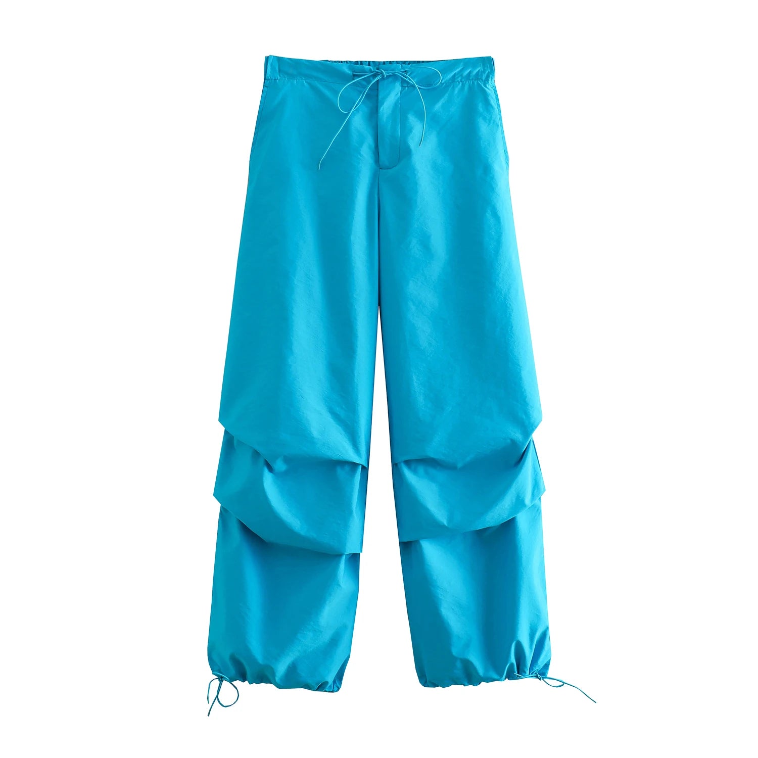 Women's Parachute Cargo Pants with Drawstring Waist and Adjustable Cuffs
