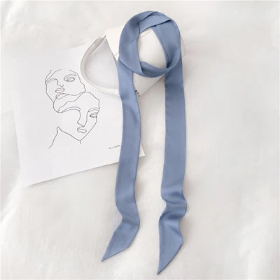 Solid Long Narrow Ribbon Scarf with Pointed Ends