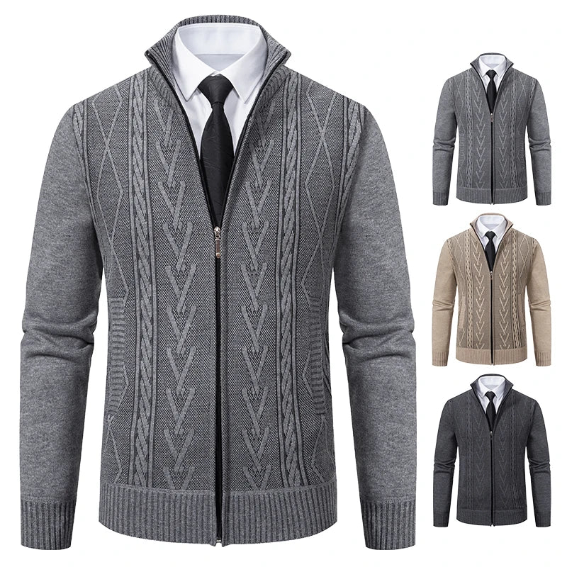 Men's Cable Pattern Zip Front Knit Cardigan
