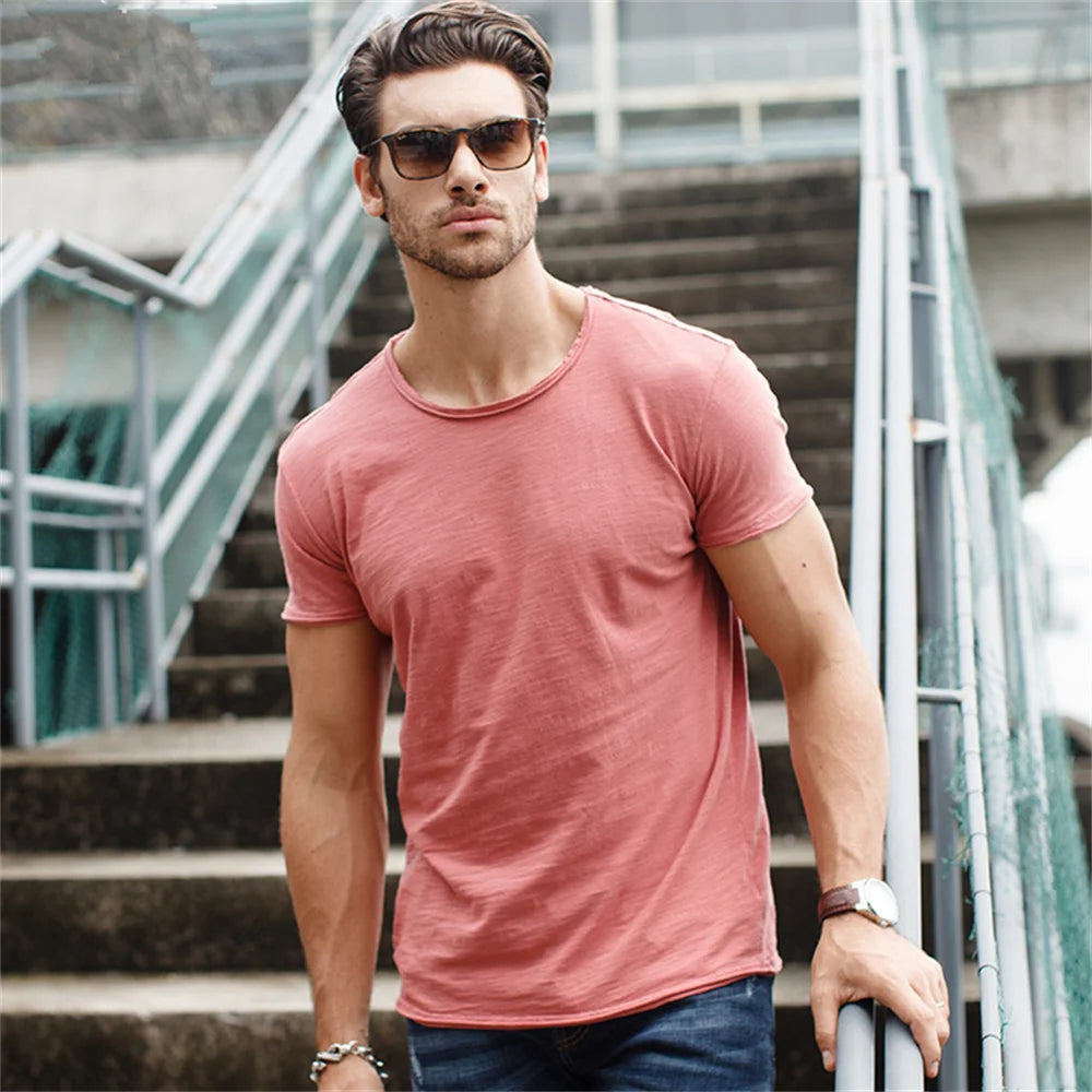 Men’s Cotton Knit Crew-Neck T-Shirt with Short Sleeves