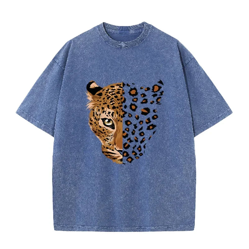 Vintage Purple Leopard Graphic T Shirt Animal Print Acid Wash Oversized Tee