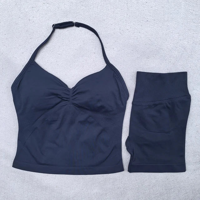 Women's Longline Tank And Shorts Yoga Set For Workout Outfits