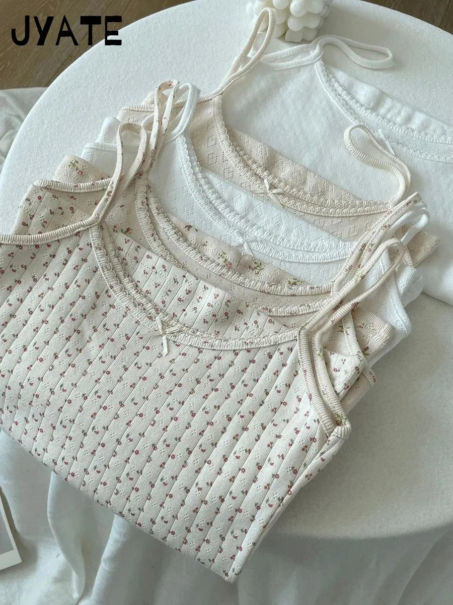Women's Lace Trim Cotton Blend Camisole with Bow and Mixed Pattern Options