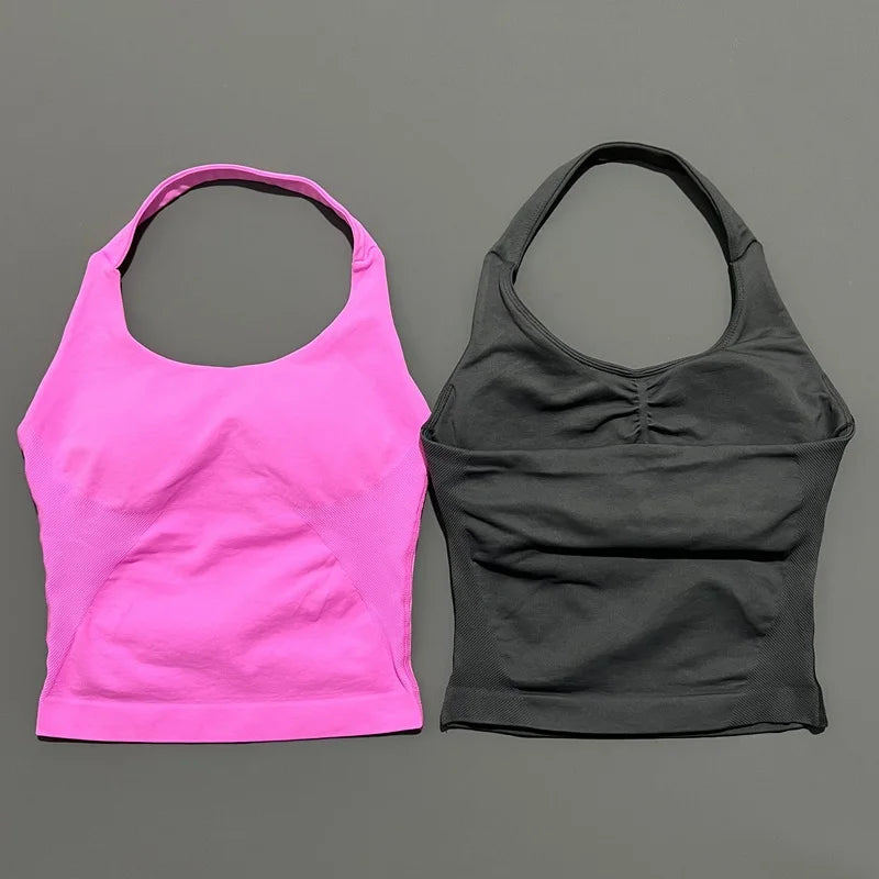 Women's Halter Neck Longline Fitted Tank Top For Workout Outfits