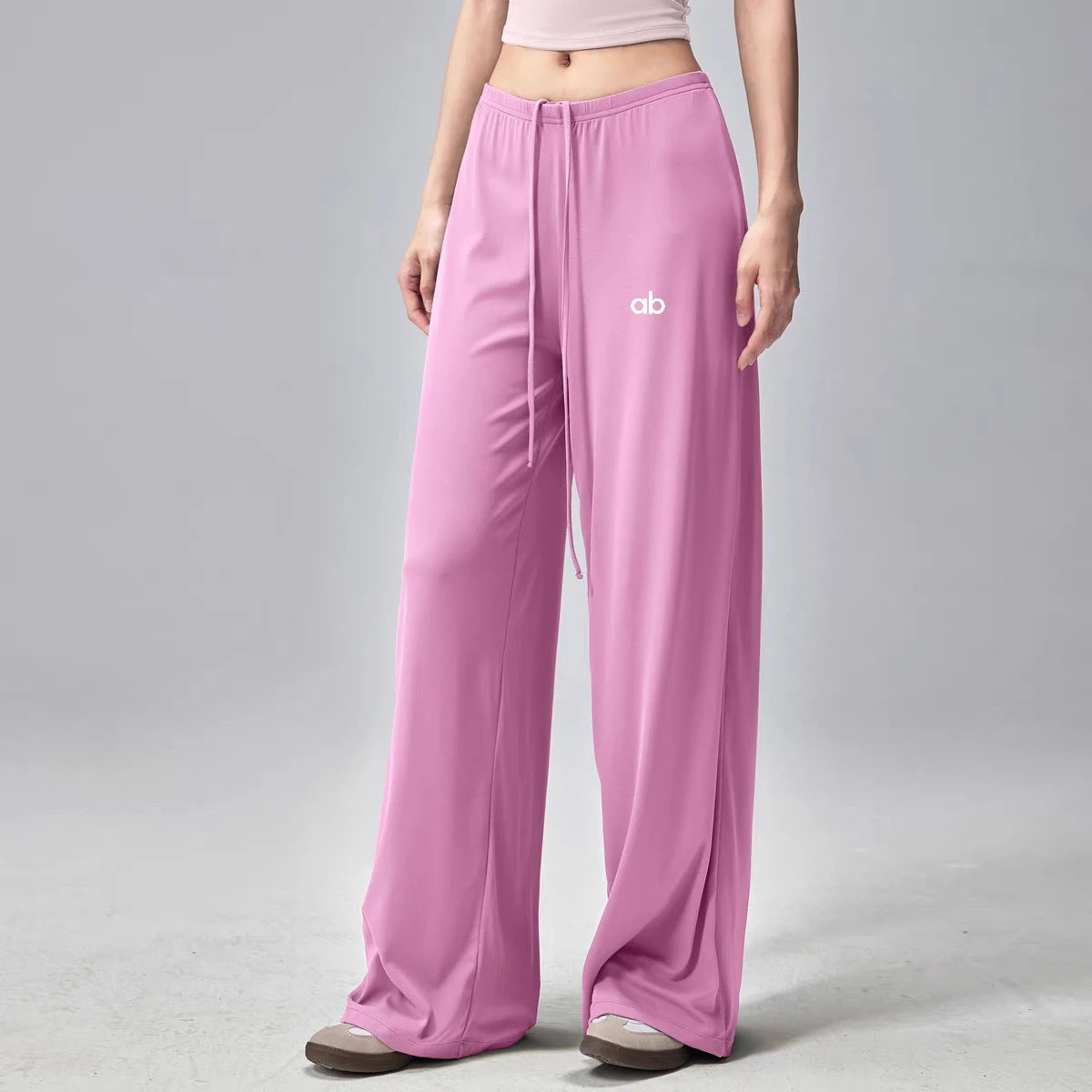 Women's Drawstring Waist Polyester Palazzo Pants with Loose Wide Legs
