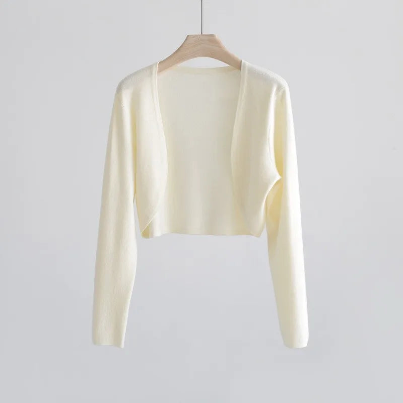 Women's Sheer Cropped Open Front Cardigan Casual Knit Layer