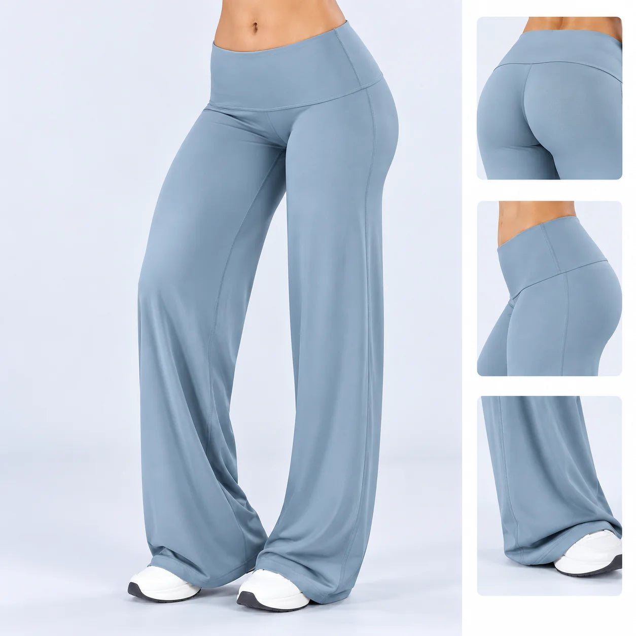 Women's High Waist Polyester Blend Wide Leg Pants for Yoga and Casual Wear