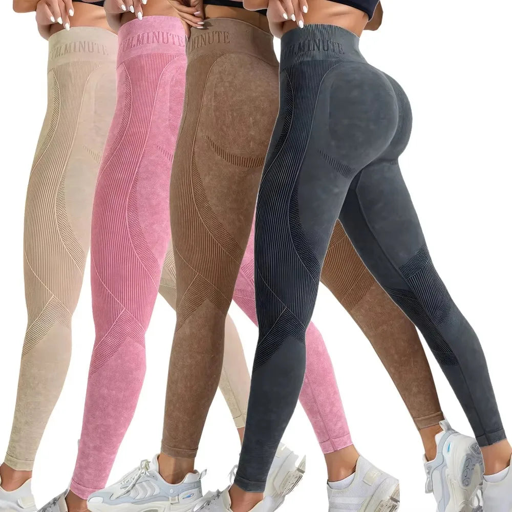 Women's High-Waist Washed-Look Stretch Knit Yoga Leggings
