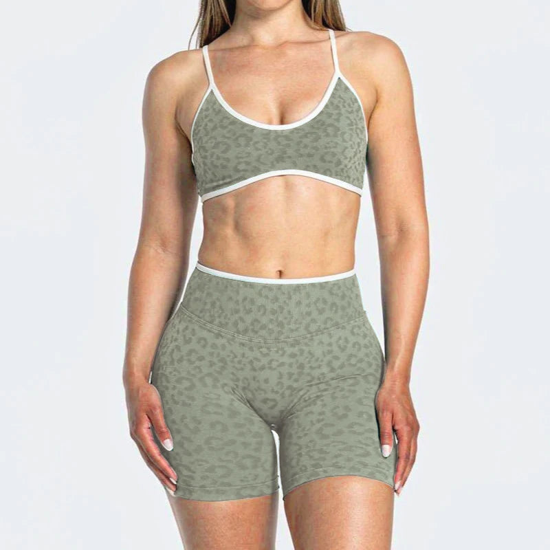 Women's Leopard Bra And Bottoms Yoga Set For Workout Outfits