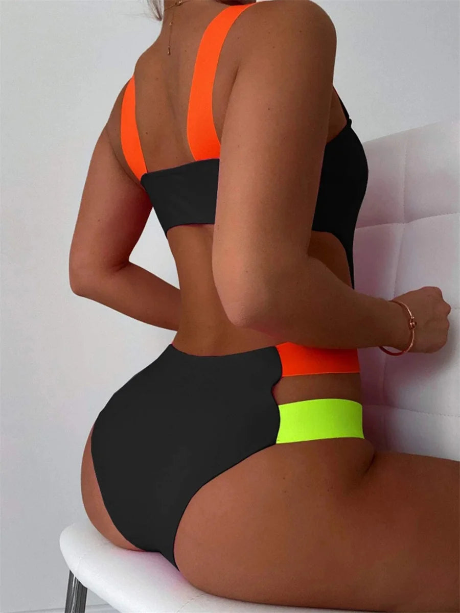 Contrast Strap Cutout One-Piece Swimsuit