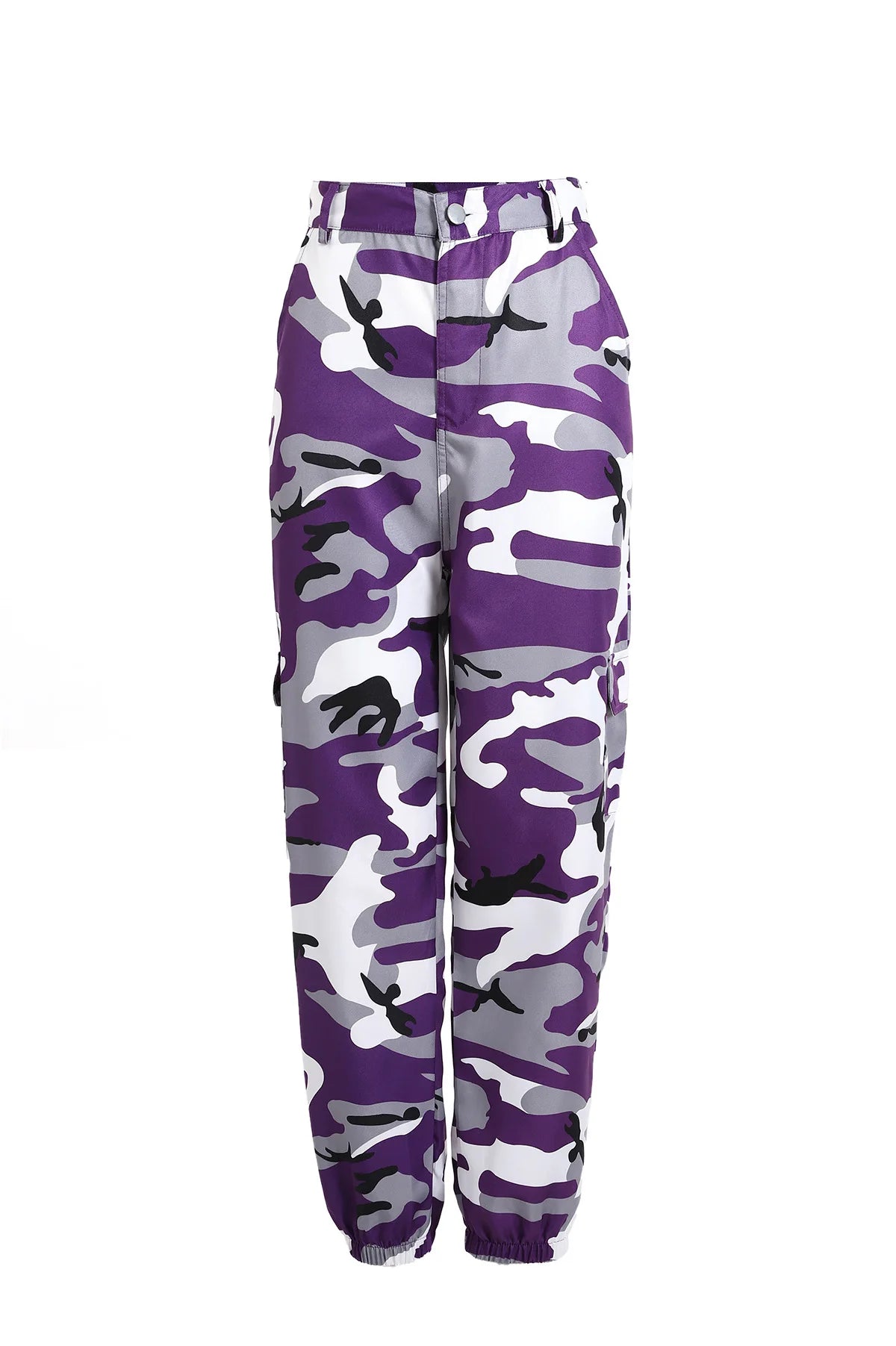 Women's Camouflage Cargo Joggers with Side Pockets and Elastic Cuffs