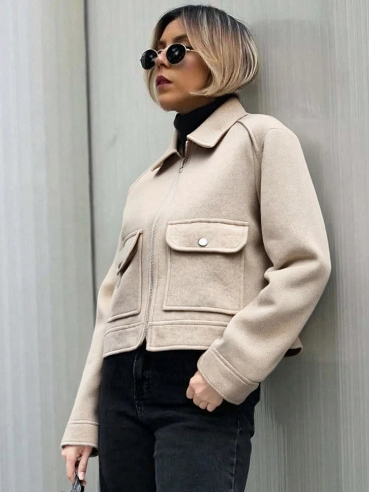 Women's Long-Sleeve Lapel Zip-Front Jacket