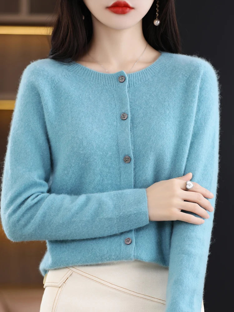 Women's Crew Neck Button Front Cardigan Casual Knit Layer