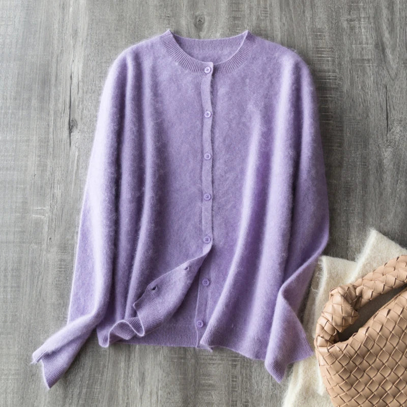 Women's Crew Neck Button Front Cardigan Casual Knit Layer