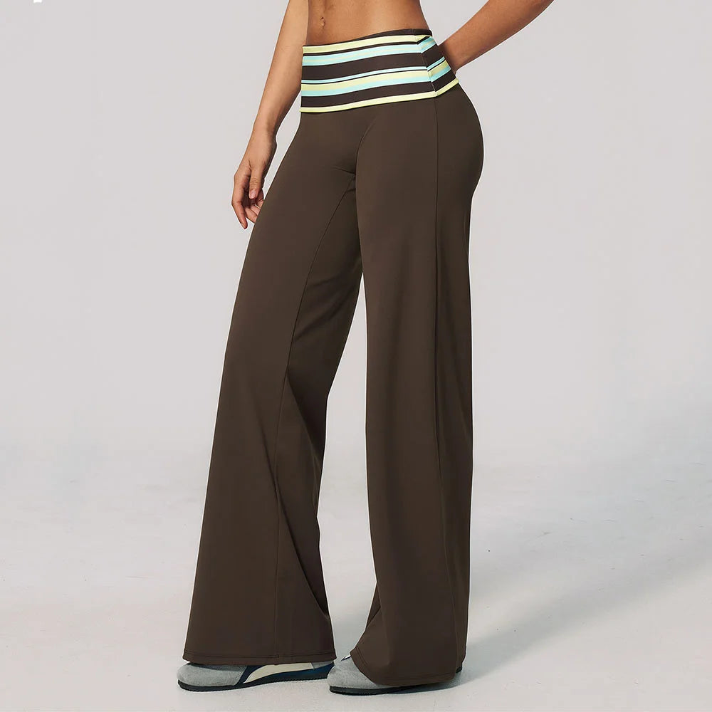 Women's Patterned Waist Wide Leg Workout Pants with Striped and Dotted Options