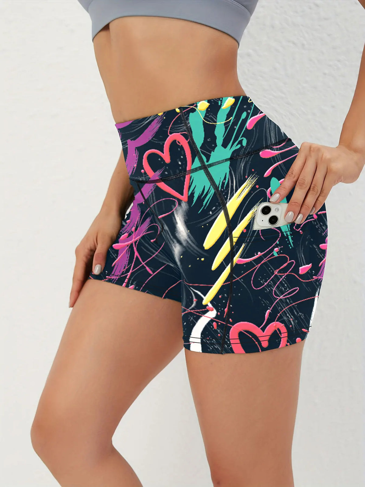 Women's High Waist Printed Yoga Shorts