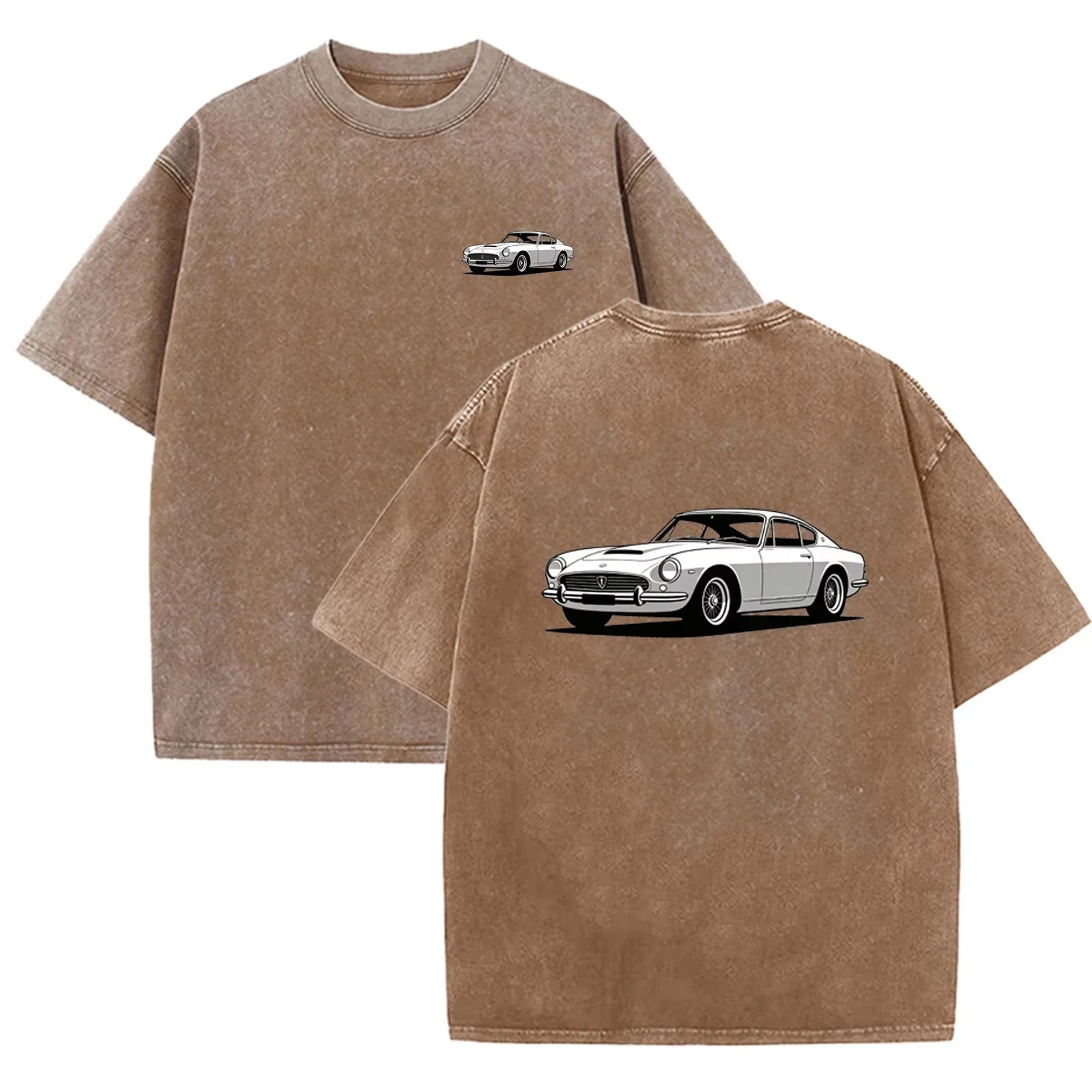 Teal Acid Wash Retro Vintage Coupe Car Print Classic Car Lover Casual Tee