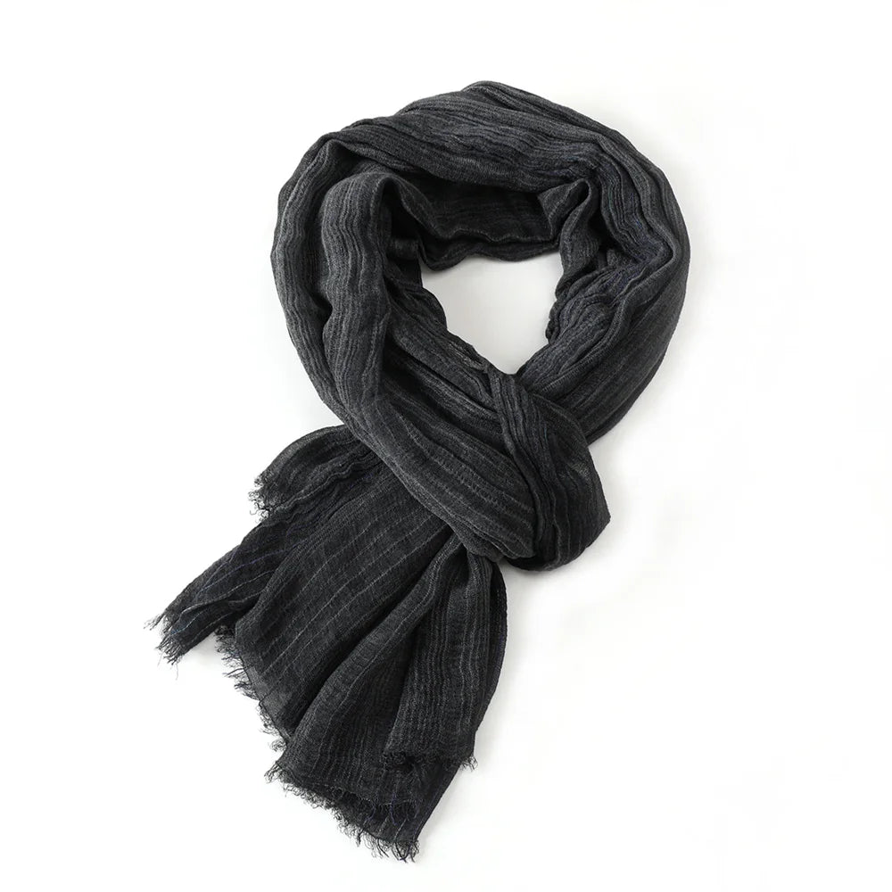 Striped Long Scarf with Decorative Frayed End Trim