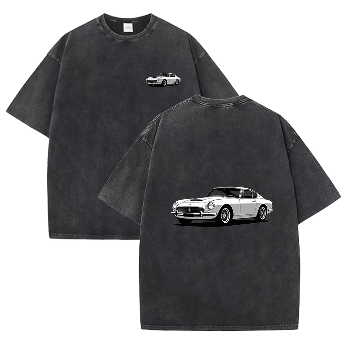 Teal Acid Wash Retro Vintage Coupe Car Print Classic Car Lover Casual Tee