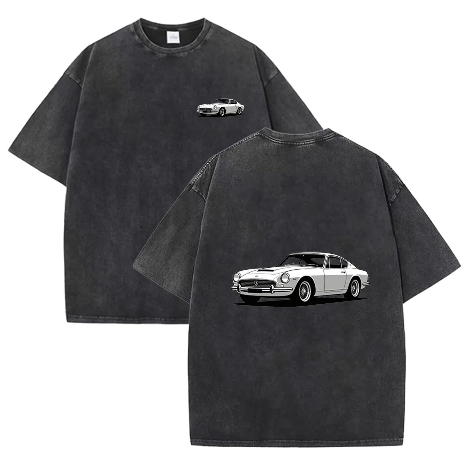 Teal Acid Wash Retro Vintage Coupe Car Print Classic Car Lover Casual Tee