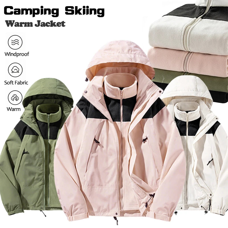 Color Block Hooded Full Zip Long Sleeve Outdoor Jacket