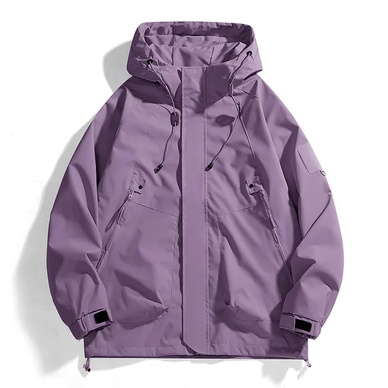 Hooded Long Sleeve Full Zip Outdoor Hiking Jacket with Pockets