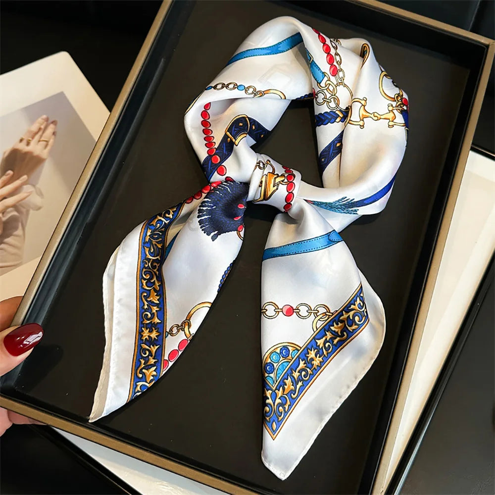 Chain Print Square Scarf with Decorative Border Designs