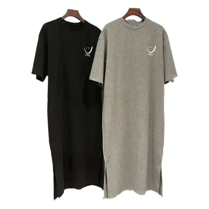Women’s Loose-Fit Short-Sleeve Graphic T-Shirt Dress with Crew Neck