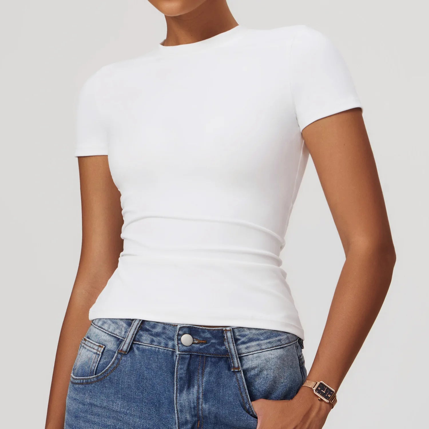 Women's Crew Neck Fitted Short Sleeve T-shirt For Workout Outfits