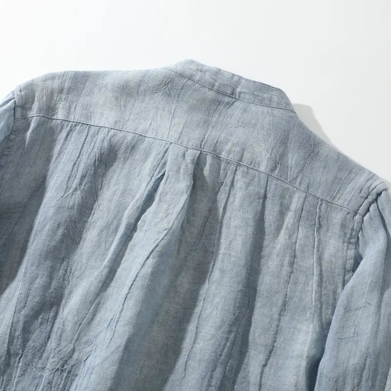 Women's Linen Long-Sleeve Stand-Collar Button-Up Shirt for Casual Summer Daily Wear Outfits