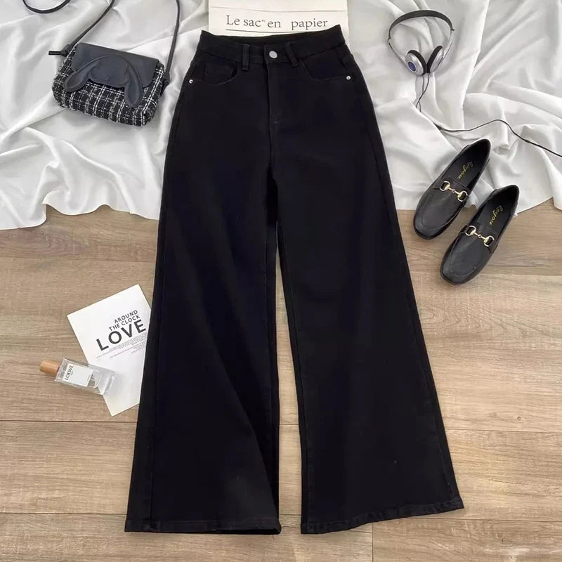 Women's Dark High Waist Wide Leg Denim Jeans