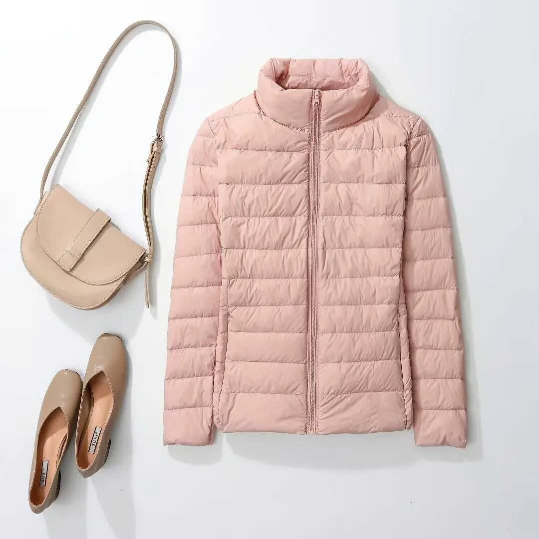 Women's Quilted Stand Collar Zip Front Jacket for Layered Outfits