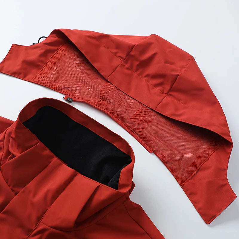 Hooded Zip-Up Outdoor Jacket with Adjustable Hood and Front Pockets