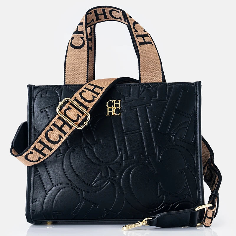 Women's Monogram Tote Handbag with Carry Handles and Shoulder Strap