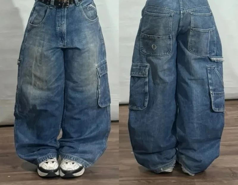 Women's Cargo Wide Leg Pocket Denim Jeans For Everyday Outfits
