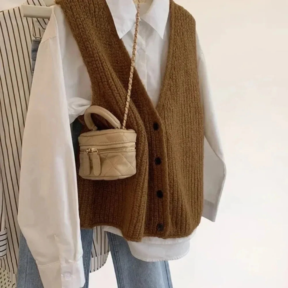 Women's Sleeveless Knit Button Front Vest Casual Knit Layer