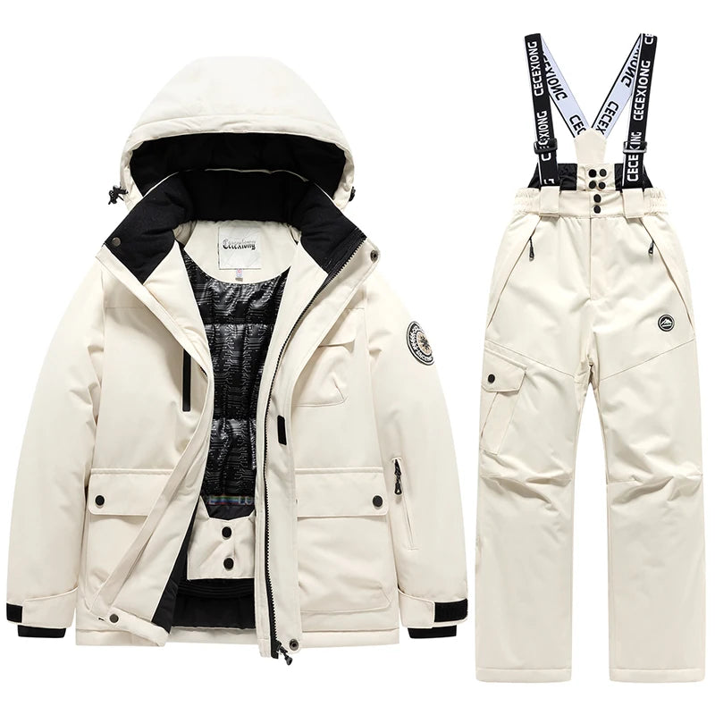 Children's Hooded Ski Jacket and Pants Clothing Set with Style Options