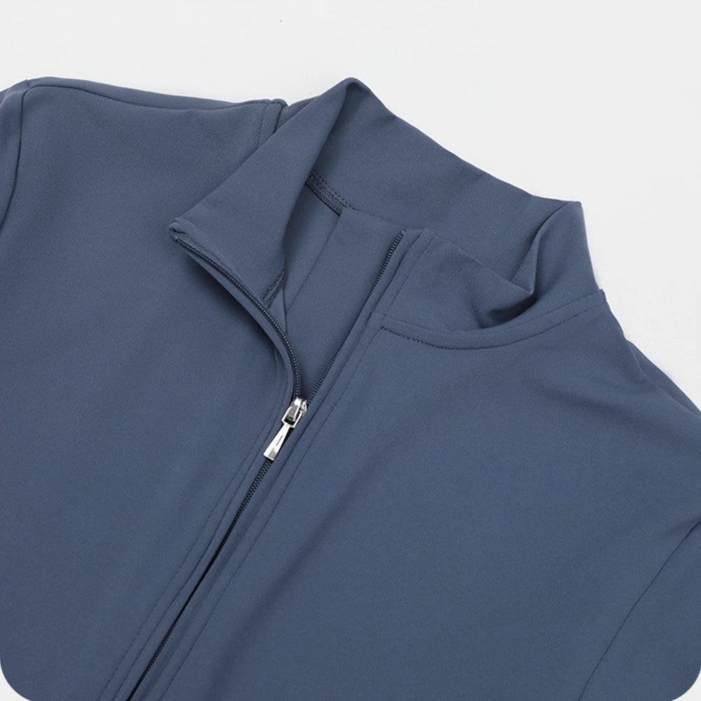 Women's Long Sleeve Nylon Blend Flared Workout Jumpsuit with Front Zipper