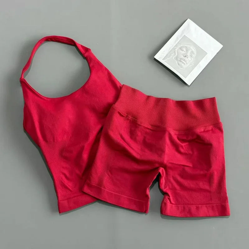 Women's Halter Tank And Shorts Yoga Set For Workout Outfits