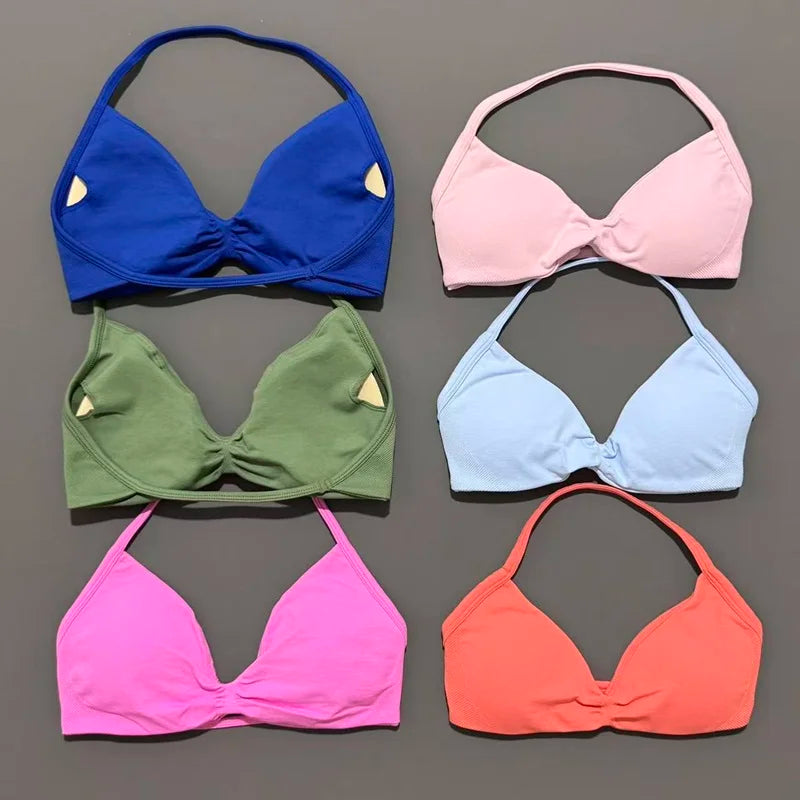 Women's Ruched Halter Neck Sports Bra